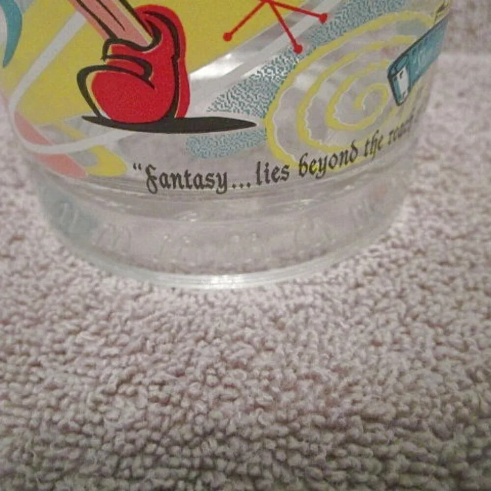 Vtg Disney World Magic Kingdom Drinking Glass Atomic Starburst Tinkerbell Bambi